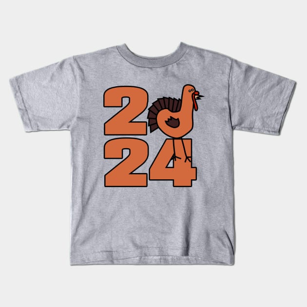 Thanksgiving 2024 with Cute Turkey Kids T-Shirt by ellenhenryart